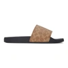 Coach Black & Tan Signature Coated Canvas Pool Slides In Khaki