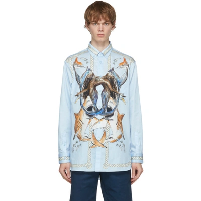 Burberry Button-down Collar Printed Cotton Shirt In Blue