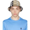 BURBERRY BEIGE COTTON CHECK BUCKET HAT