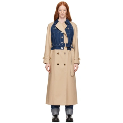 Burberry Paneled Cotton-gabardine And Denim Trench Coat In Beige