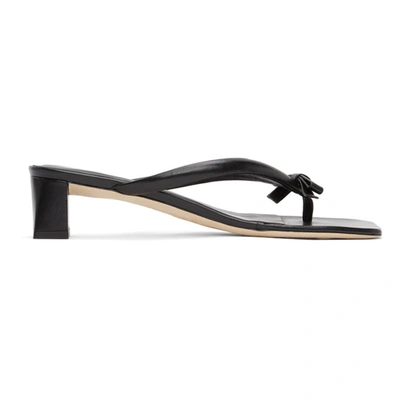 By Far Bibi Bow-embellished Crinkled Glossed-leather Sandals In Black