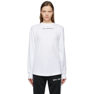 Palm Angels White Sprayed Logo 'los Angeles' Long Sleeve T-shirt In White Yellow