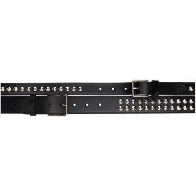 Alexander Mcqueen 60mm Double Studded Smooth Leather Belt In Black