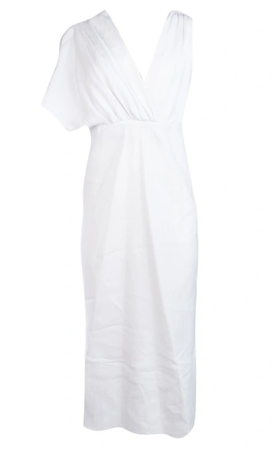 Miu Miu Asymmetric Sleeve Midi Dress In White