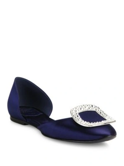 Roger Vivier Chips Strass Crystal-buckle D'orsay Flat, Navy, Navy In Blue
