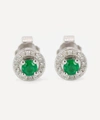 Kojis White Gold Emerald And Diamond Cluster Stud Earrings In White