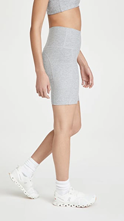 Beyond Yoga Spacedye Team Pockets High Waisted Biker Shorts In Silver