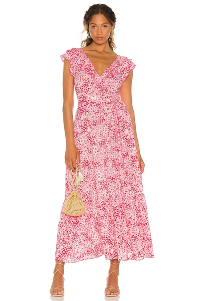 Poupette St Barth Della Floral-print Ruffled Maxi Dress In Pink Hort