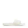 Jimmy Choo Women's Fitz Pearl-embellished Canvas Pool Slides In V White