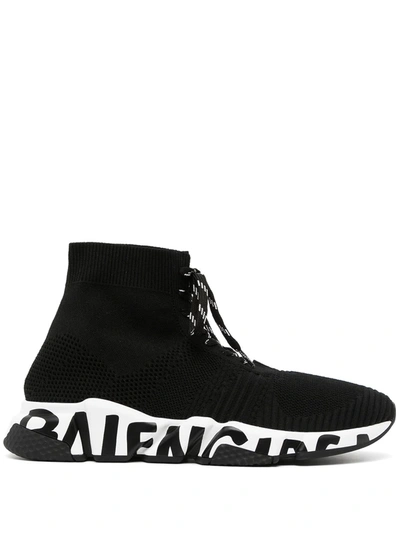 Balenciaga Speed Graffiti Sole Sneakers In Black White Black