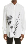 Valentino Floral Print Long Sleeve Button-up Poplin Shirt In White/ Black