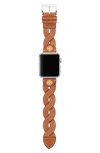 Tory Burch Braided Leather 20mm Apple Watch® Watchband In Caramel