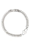 Givenchy Silver Crystal G Chain Lock Necklace In Silvery