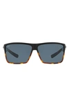 Costa Del Mar 63mm Polarized Oversize Rectangular Sunglasses In Black