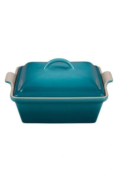 Le Creuset Heritage 2 1/2 Quart Covered Square Stoneware Casserole In Caribbean