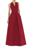 ALFRED SUNG DUPIONI PLEAT A-LINE GOWN,D611