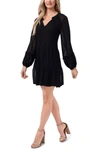 Cece Tiered Mock Neck Long Sleeve Shift Dress In Rich Black