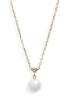 Mikimoto Women's Classic 18k Yellow Gold, 8.25mm Cultured Akoya Pearl & Diamond Pendant Necklace