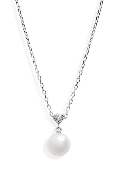 Mikimoto Women's Classic 18k White Gold, 8.25mm Cultured Akoya Pearl & Diamond Pendant Necklace