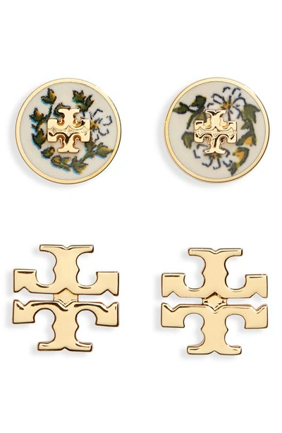 Tory Burch Kira Set Of 2 Stud Earrings In Tory Gold / Daisy Vines