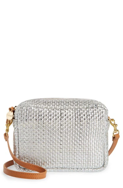 Clare V Midi Sac Woven Leather Crossbody Bag In Silver Woven