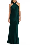 Lovely Draped Twist Halter Tie-back Trumpet Gown - Imogen In Evergreen