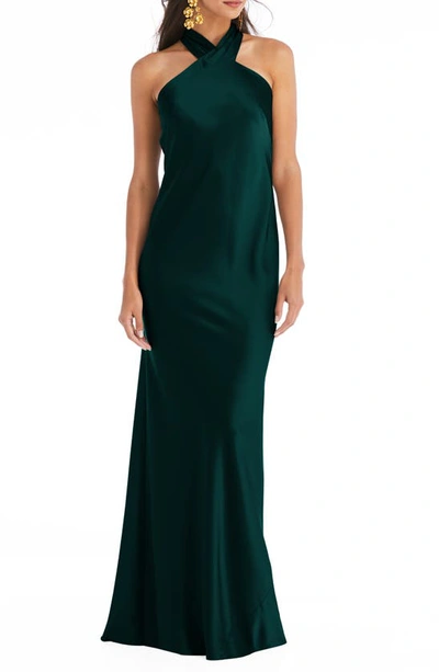 Lovely Draped Twist Halter Tie-back Trumpet Gown - Imogen In Evergreen