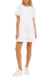 English Factory Puff Shoulder Mixed Media Minidress In White