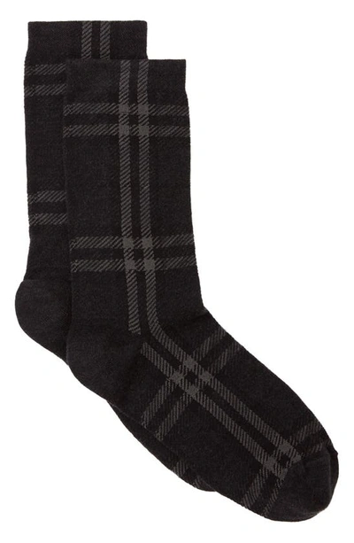 Burberry Check Plaid Print Monochromatic Socks Charcoal In Black