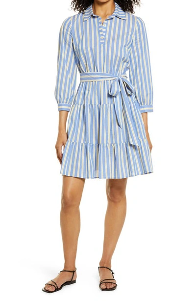 Eliza J Stripe Belted Shirtdress In Blue