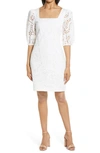 Eliza J Balloon Sleeve Eyelet Dress In White