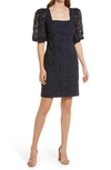 Eliza J Balloon Sleeve Eyelet Dress In Navy