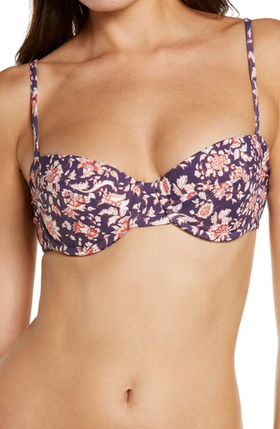 Veronica Beard Dyer Floral-print Underwired Bikini Top In Purple
