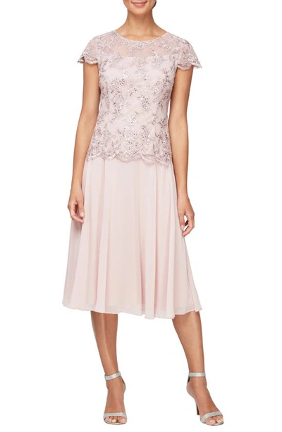 Alex Evenings Mock Two-piece Cocktail Dress In Blush