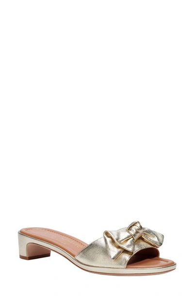 Kate Spade Lilah Metallic Knotted Bow Slide Sandals In Pale Gold