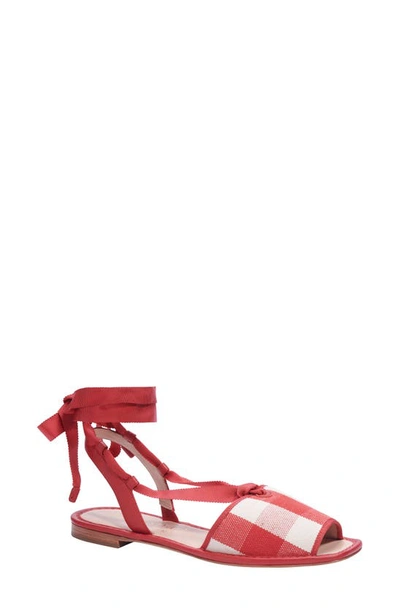 Kate Spade Maggie Gingham Ankle-wrap Flat Sandals In Gingham Lava Falls