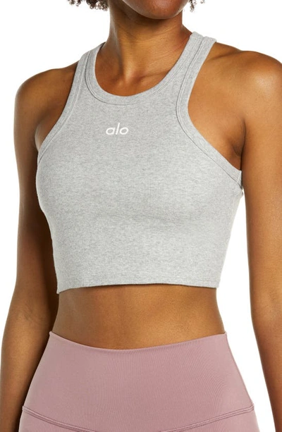 Alo Yoga Aspire Crop Tank In Dove Grey Heather/white