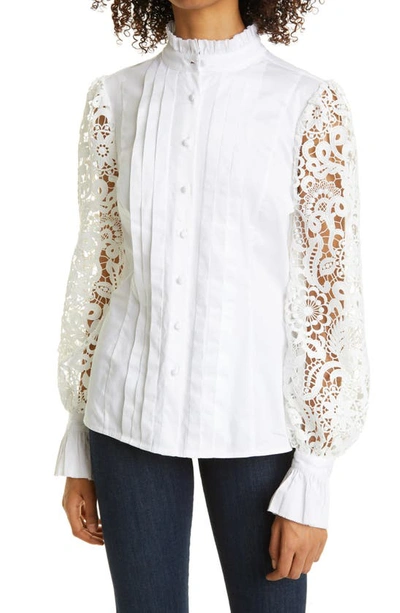 Haute Hippie Lace Sleeve Blouse In White