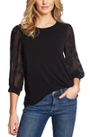 Cece Lace Sleeve Stretch Crepe Blouse In Navy J