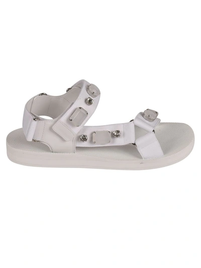 Car Shoe Embellished Open-toe Sandals In White