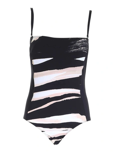 Max Mara Whole Bustier Swimsuit In Black/white