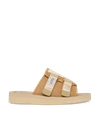 Suicoke Stitched Touch-strap Slides In Beige