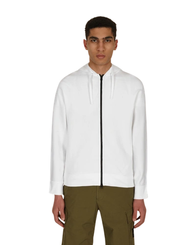 Stone Island Inside Out Logo Hooded Zip-up Sweater In White