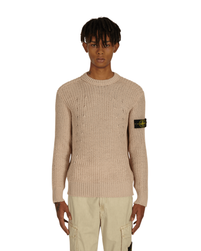 Stone Island Ribbed Knit Sweater In Ivory