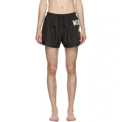 Moschino Black Double Question Mark Swim Shorts In White