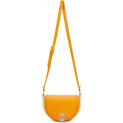 Fendi Moonlight Leather Crossbody Bag In Orange,white