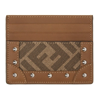 Fendi Studs And Leather Card Holder In Brown