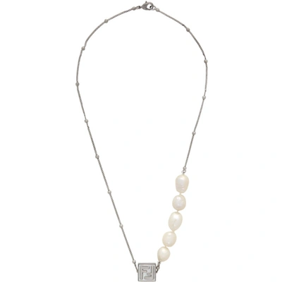 Fendi Mother-of-pearl Enamel Detail Necklace In Argent
