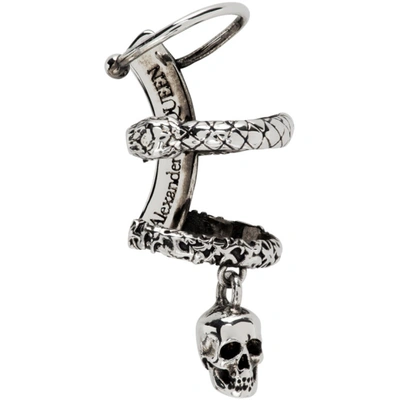 Alexander Mcqueen Silver Skull & Snake Single Ear Cuff In Antique Silver