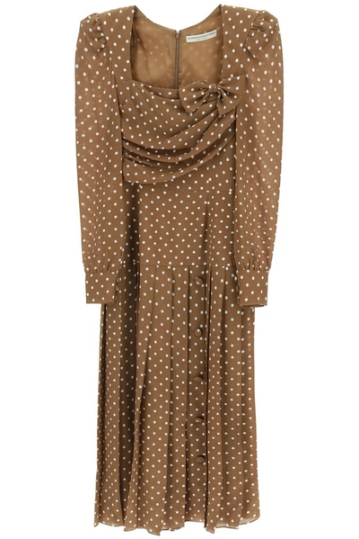 Alessandra Rich Polka-dot Bow-embellished Silk-crepe Dress In Brown,white
